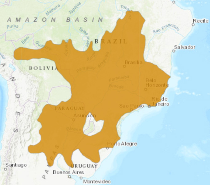 Mapa de distribuição do lobo-guará